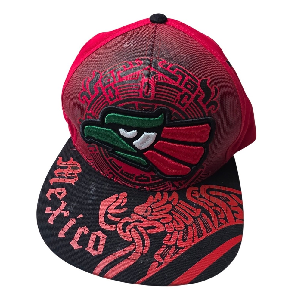 Top Level Mexico Snapback Hat Red Black Aztec Eagle Embroidered Cotton Cap W2